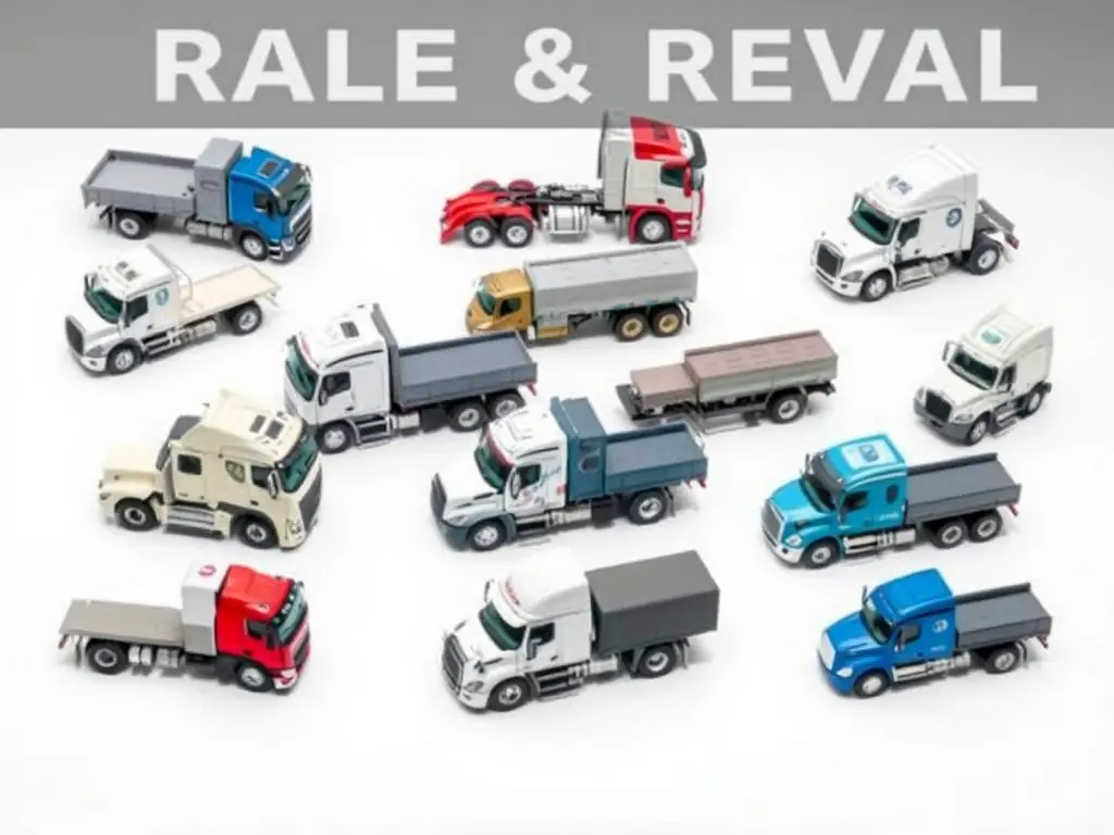 A high-quality print advertisement showcasing a range of commercial vehicles with a focus on durability and performance, designed for placement in industry-specific magazines and trade publications.