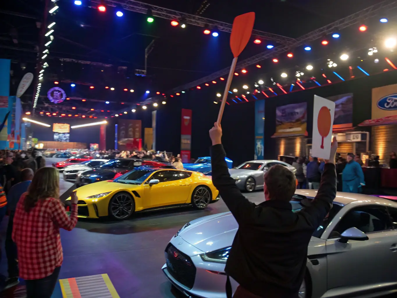 A dynamic photograph capturing the energy of an automotive industry event, highlighting brand visibility and engagement opportunities for Global Drive Motors' clients.