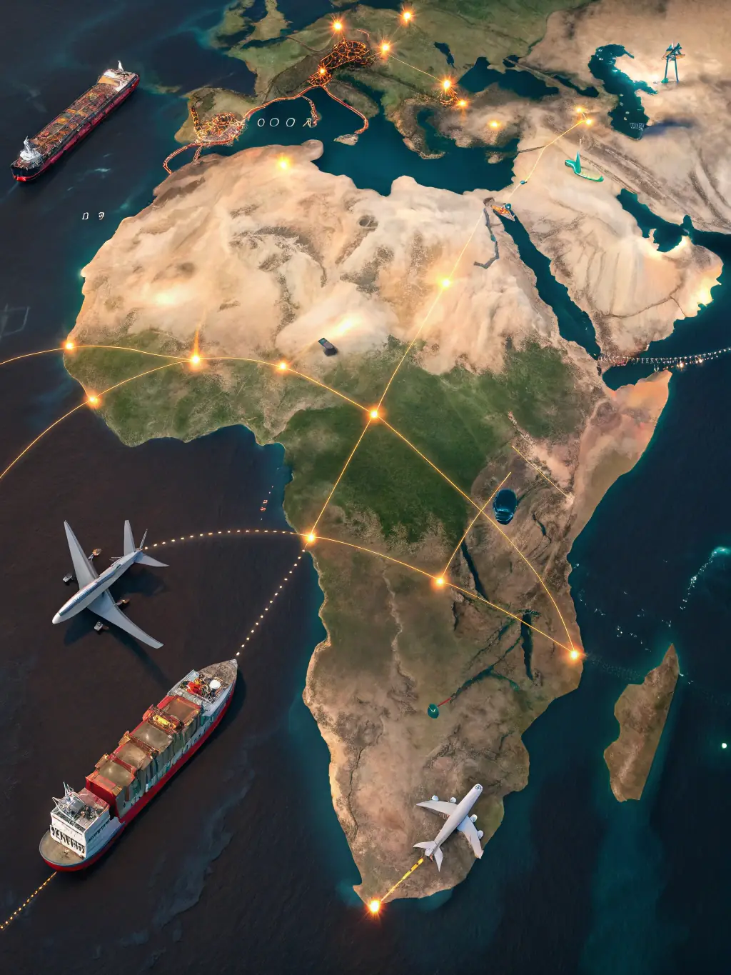 An image showcasing a world map with highlighted trade routes, representing Global Drive Motors' extensive international network and reach.