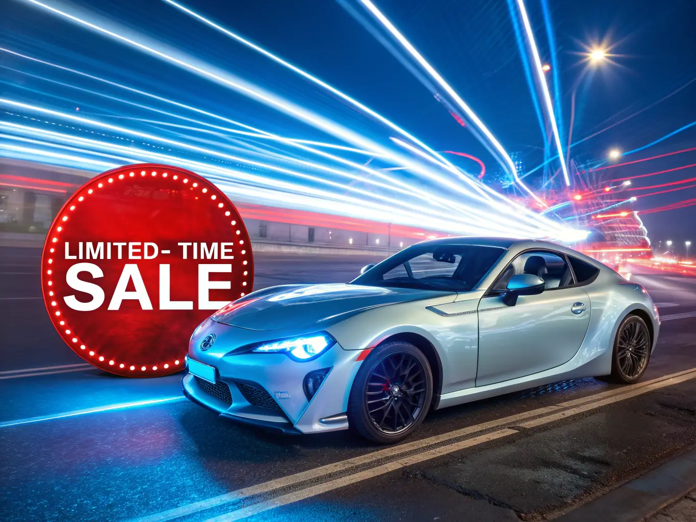 A vibrant digital marketing campaign ad featuring a sleek car model and compelling call-to-action, emphasizing online visibility and lead generation for Global Drive Motors' clients.